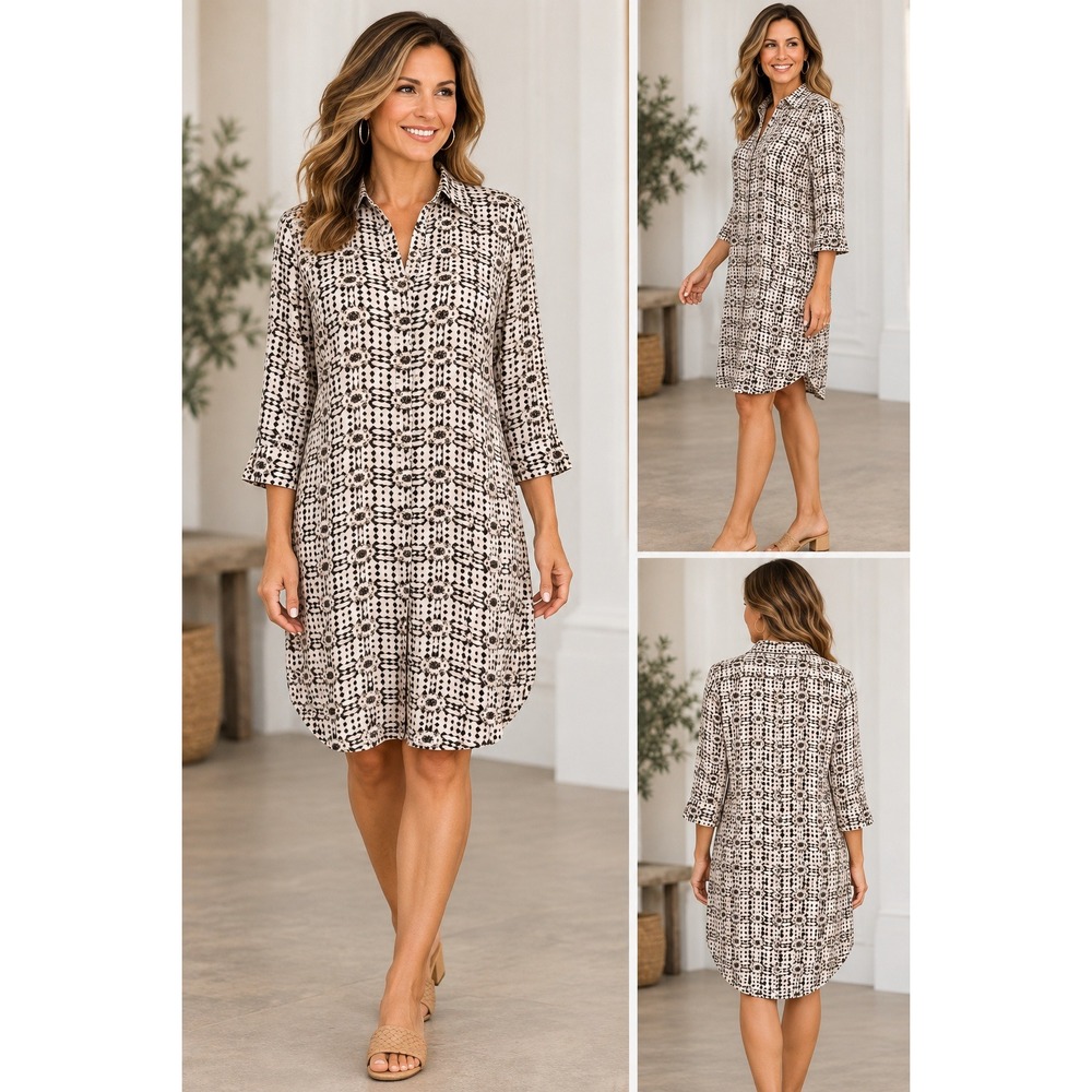 Cabi Shirt Dress Womens Medium Button Front Midi Lightweight Corpcore Career Geo